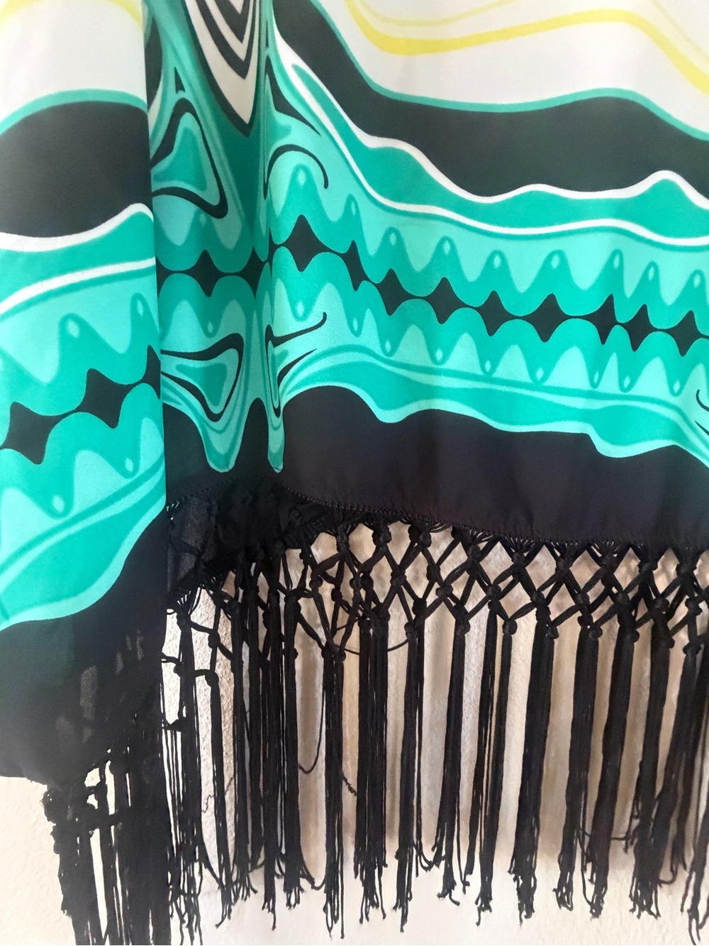 Tyche Turquoise Black Fringe Swim Coverup